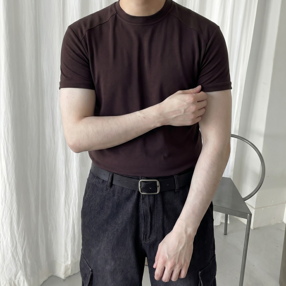 1+1 쿨 여름 무지 크롭 남자머슬핏반팔 숄더절개 라운드티셔츠 이미지 8