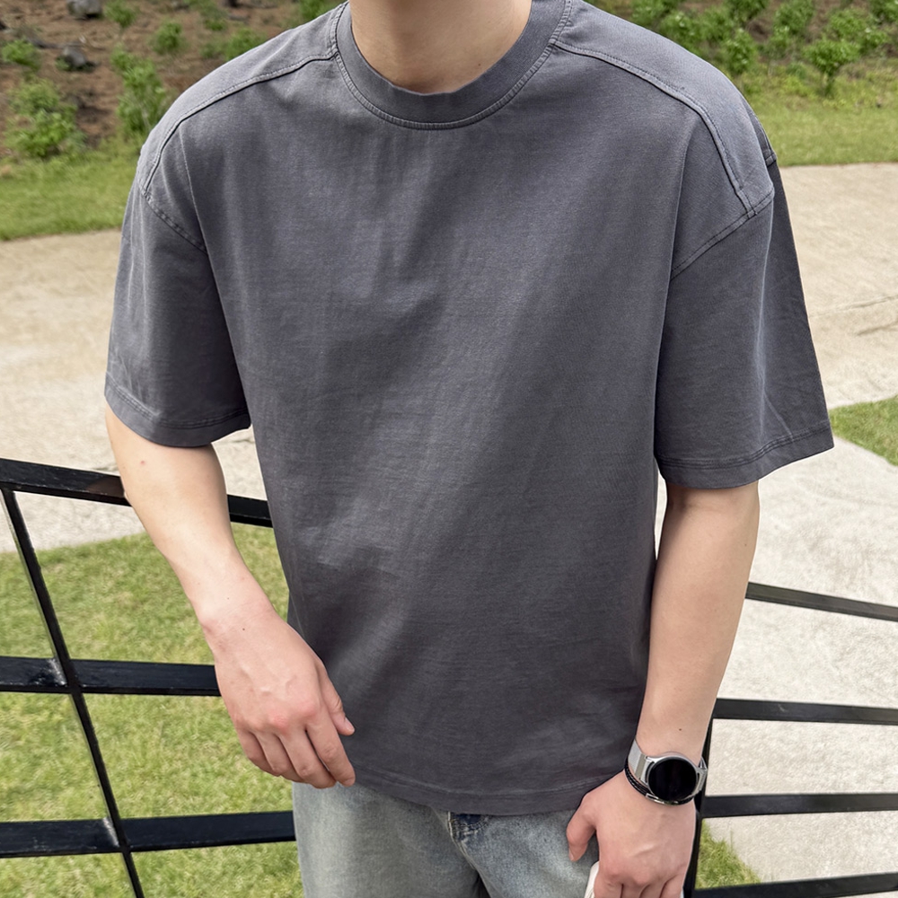 남자 드테 오버핏 16수 코마사 피그먼트 어깨 절개 반팔티 - 상품 이미지