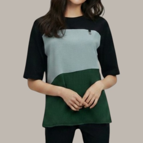 엄마옷 조이마담 T51869 컬러배색 아이스린넨 티셔츠 중년여성의류 - 상품 이미지