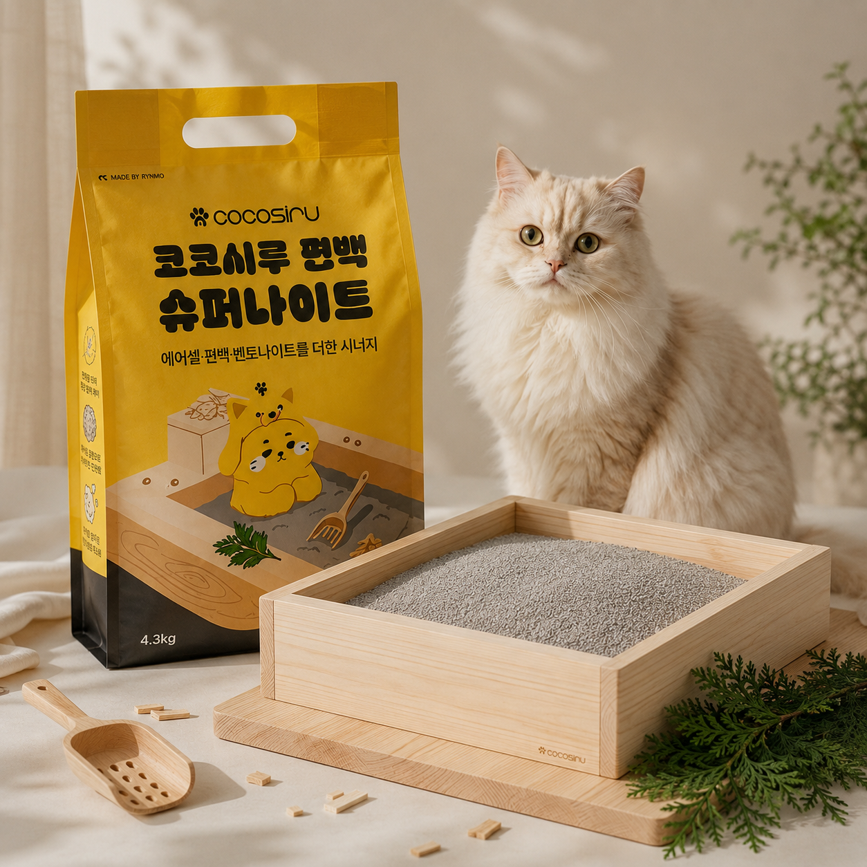코코시루 슈퍼나이트 먼지없는 3중 벤토나이트 편백 혼합 고양이모래 무향, 4.3kg, 4개 - 상세 이미지 3