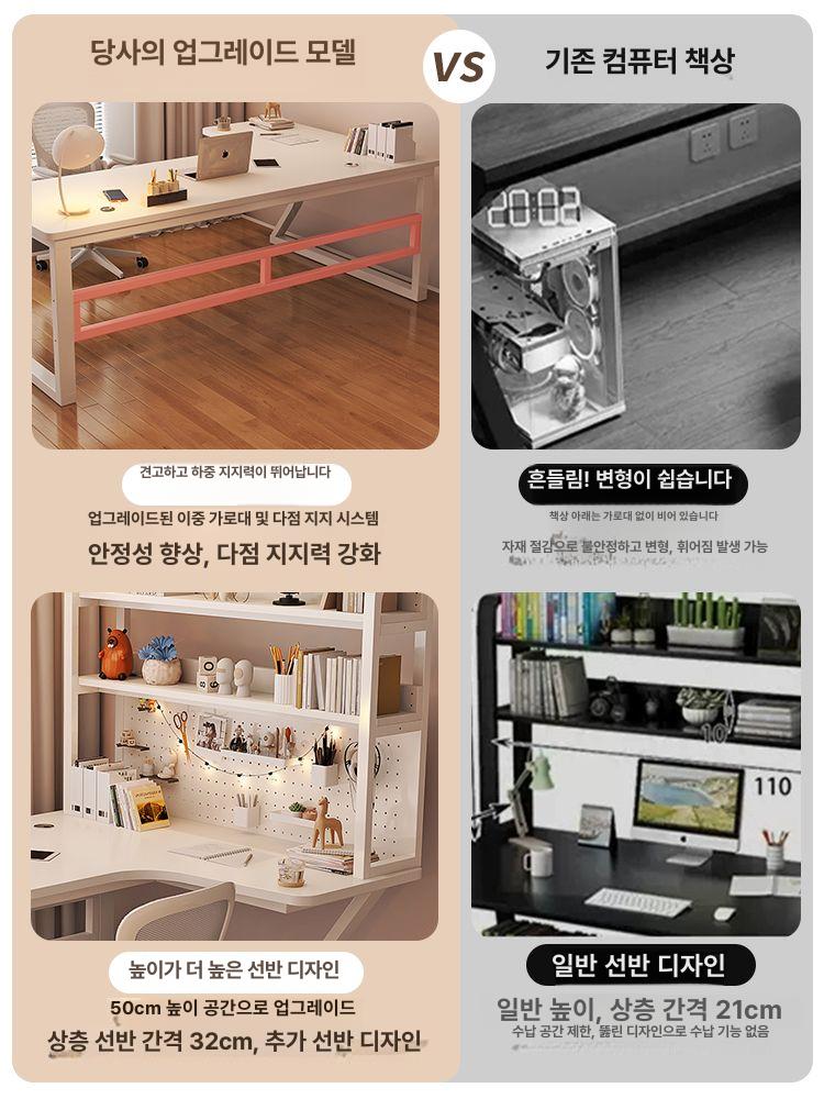 사무실 멀티테이블 모던 학생책상 컴퓨터책상 책꽂이 서랍 게이밍 공부방 선반 코너형 - 상세 이미지 3