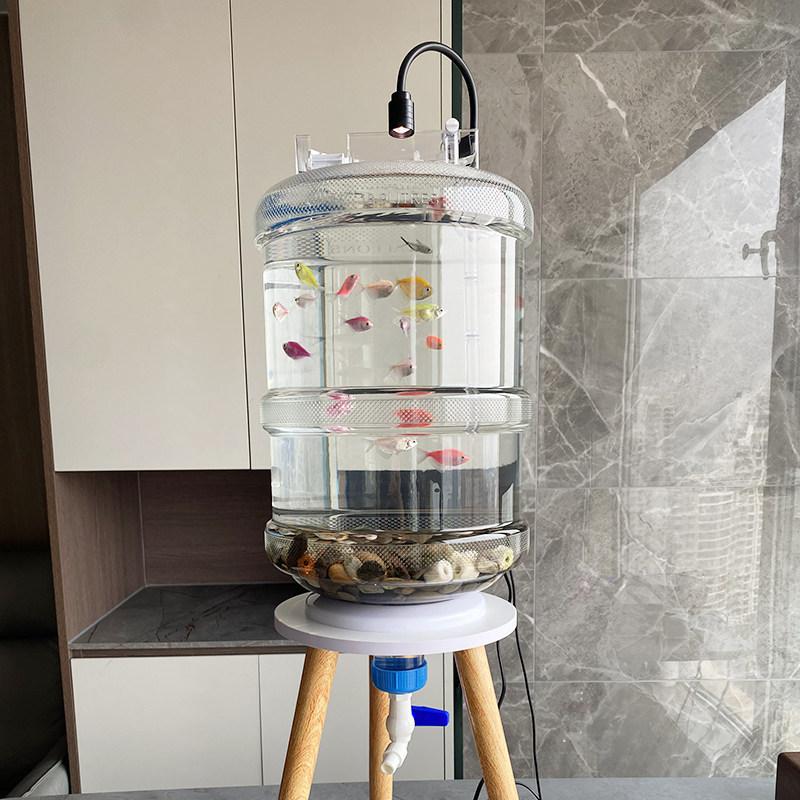 생수통 어항 이동식 뚜껑 포함 필터 물통 기본 롤링 아크릴 물생활 누수방지망 배수관 - 상품 이미지