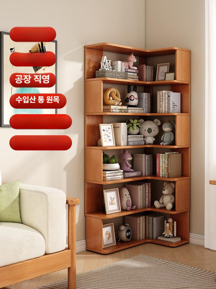 원목 엘자형 선반 거실 코너 수납장 서랍식 작업 테이블 월넛색 화장 수납대 - 상세 이미지 2