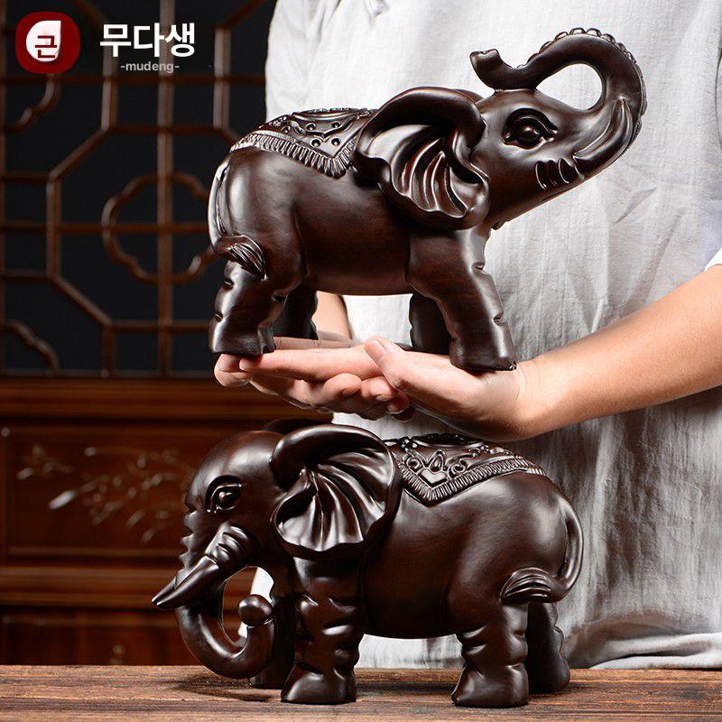 나무 동물 조각상 코끼리 개업 축하 선물 거실 장식품 풍수 행운 부부 인테리어 소품 - 상세 이미지 2