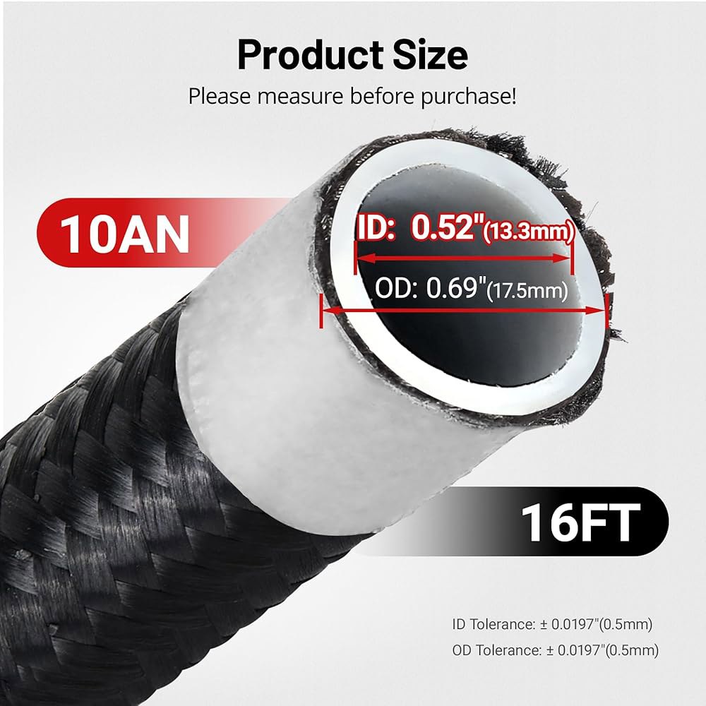 이블 에너지 10AN PTFE 연료 라인 키트 16FT, AN10 E85 땋은 호스 나일론 블랙 4AN - 상세 이미지 2