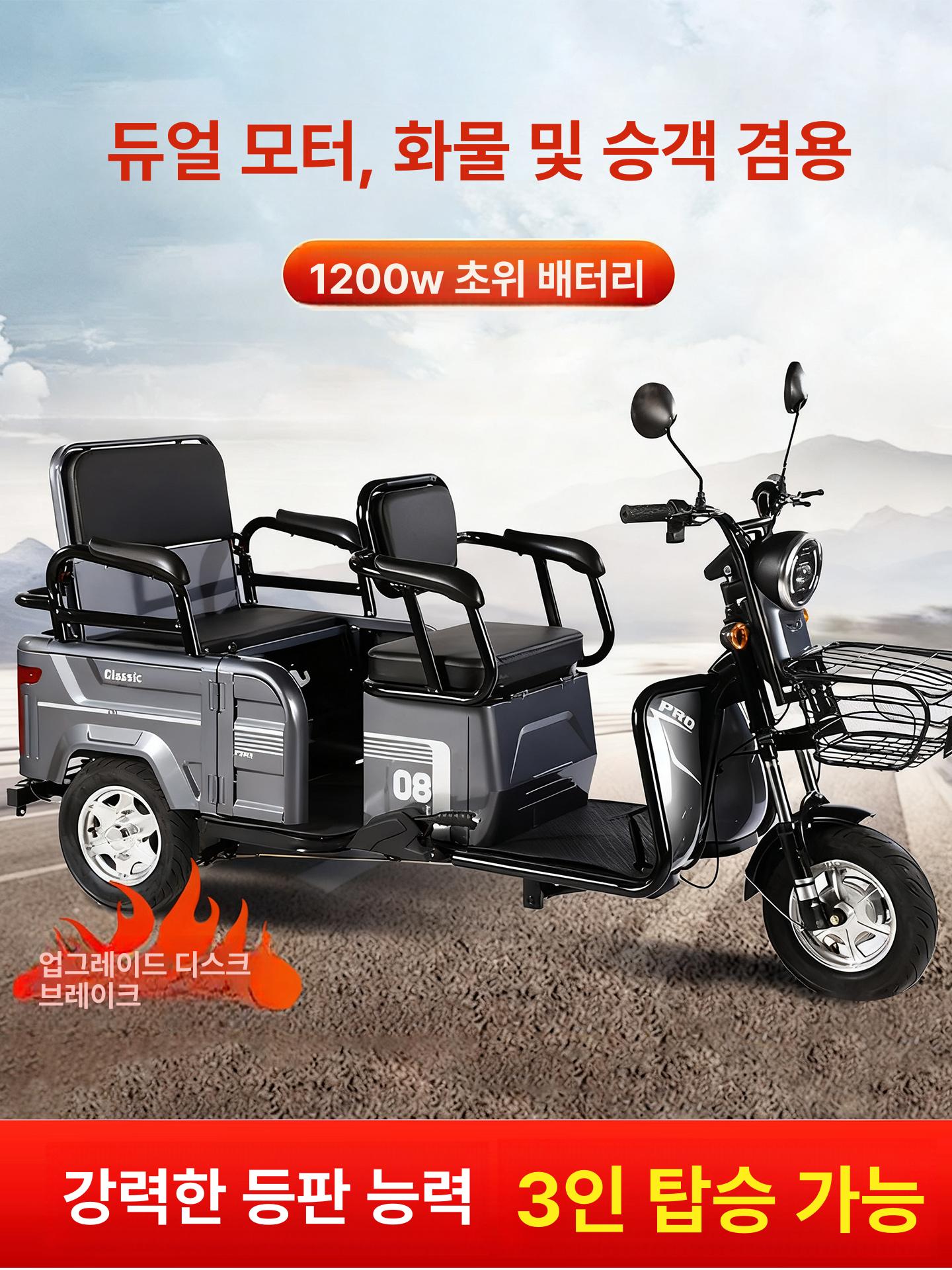 다인승 오토바이 사륜 노인전동차 농촌 어르신 삼륜차 세발바이크 농업용 전기스쿠터 - 상세 이미지 2
