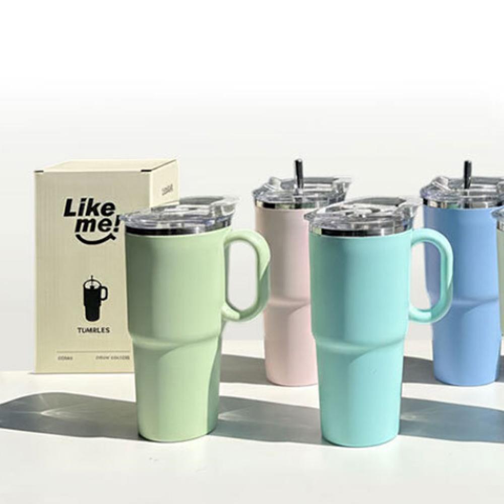 스텐 손잡이 텀블러 빨대 머그컵 휴대용 보온보냉 600ml 단체 답례 선물 - 상세 이미지 4