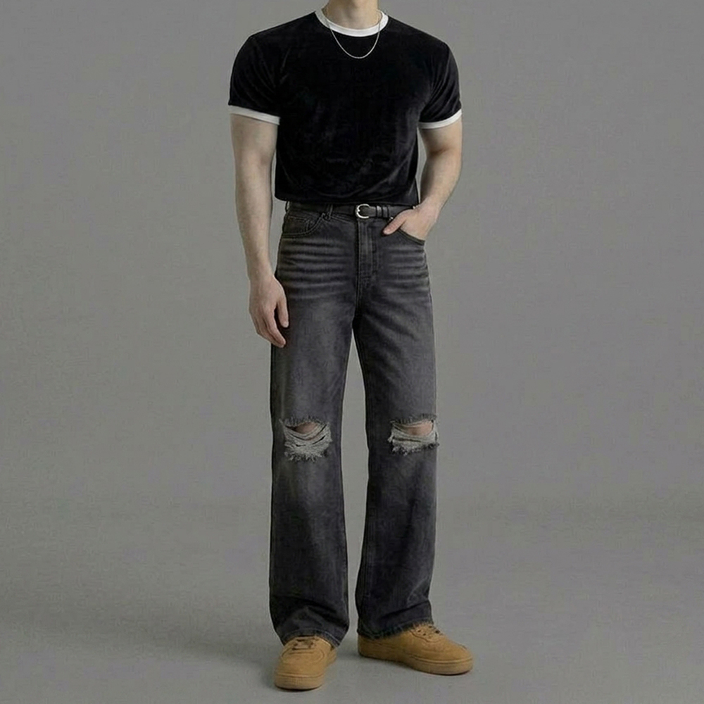 페일라인 데미지 흑청진 부츠컷 블랙진 이미지 7