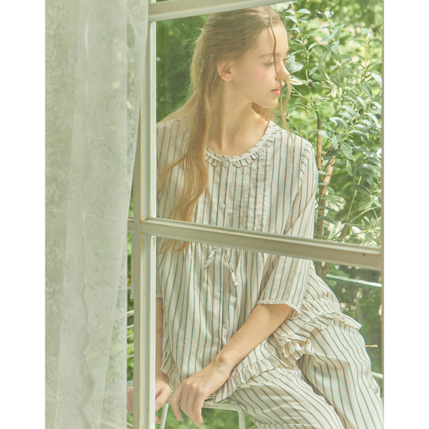리프ST 여성 순면 7부 봄 가을 잠옷 파자마 홈웨어 세트