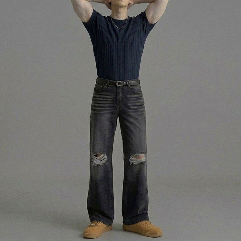 페일라인 데미지 흑청진 부츠컷 블랙진 이미지 6