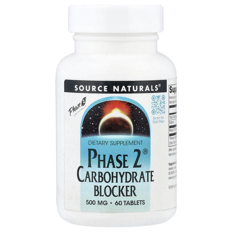 소스내추럴스 Phase 2 탄수화물 차단제 500mg 60정, 1개 - 상품 이미지