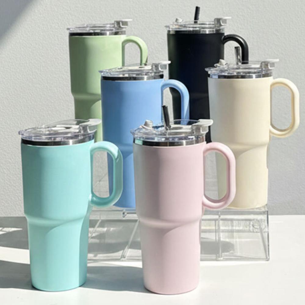 스텐 손잡이 텀블러 빨대 머그컵 휴대용 보온보냉 600ml 단체 답례 선물 - 상세 이미지 3