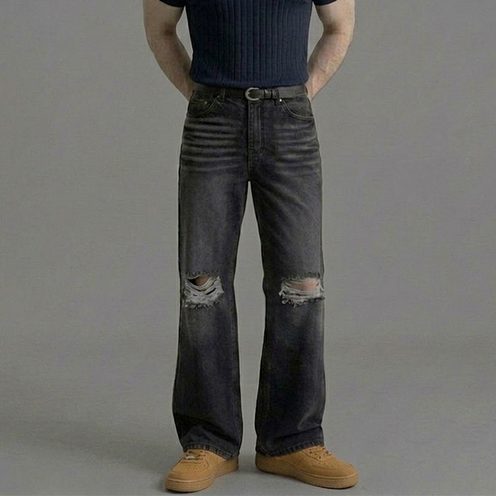 페일라인 데미지 흑청진 부츠컷 블랙진 - 상세 이미지 3