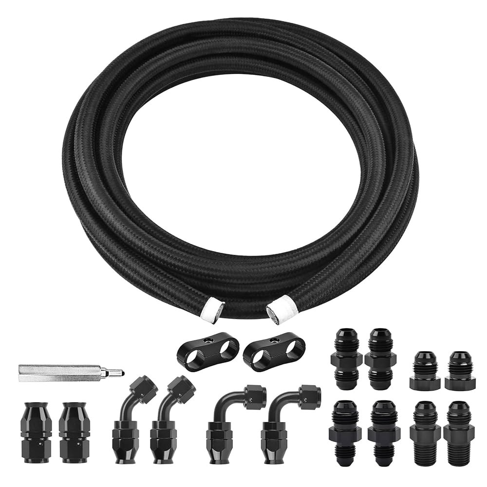 이블 에너지 8AN PTFE 연료 라인 키트 10FT, AN8 E85 땋은 호스 블랙 6AN - 상품 이미지