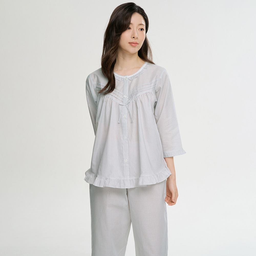 그레이ST 여성 순면 7부 봄 가을 잠옷 파자마 홈웨어 세트 - 상품 이미지