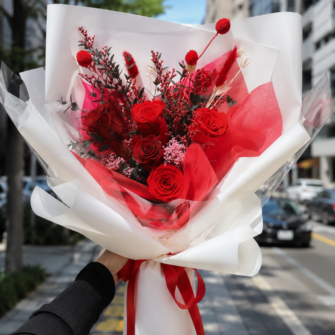 졸업식 꽃다발 드라이플라워 프리저브드플라워 장미 생일 프로포즈 시들지않는꽃 - 상품 이미지