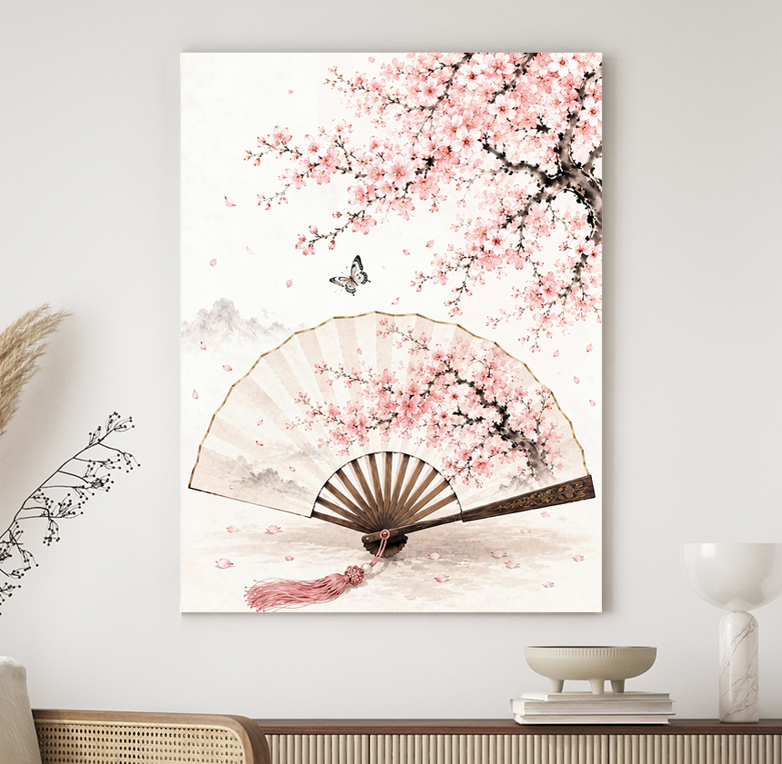 벚꽃 나비 부채 꽃 그림 거실 카페 인테리어 개업선물 액자 중형 - 상세 이미지 4