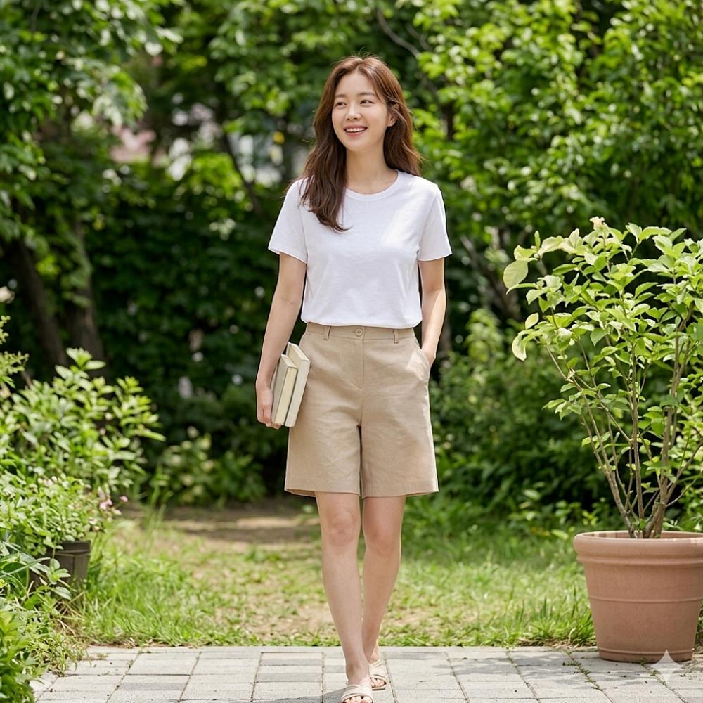 여성 린넨 반바지 7컬러 뒷밴딩 여자 여름 바지 팬츠 - 상세 이미지 2