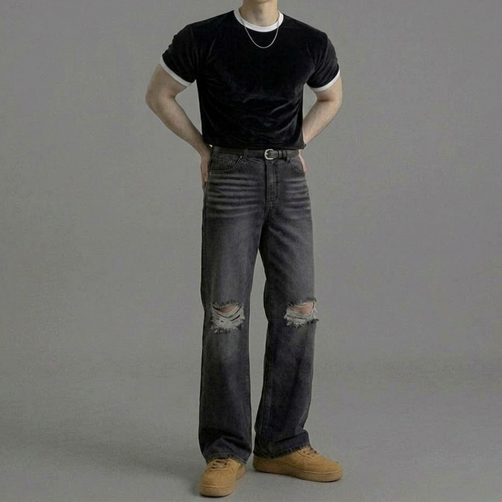 페일라인 데미지 흑청진 부츠컷 블랙진 이미지 8