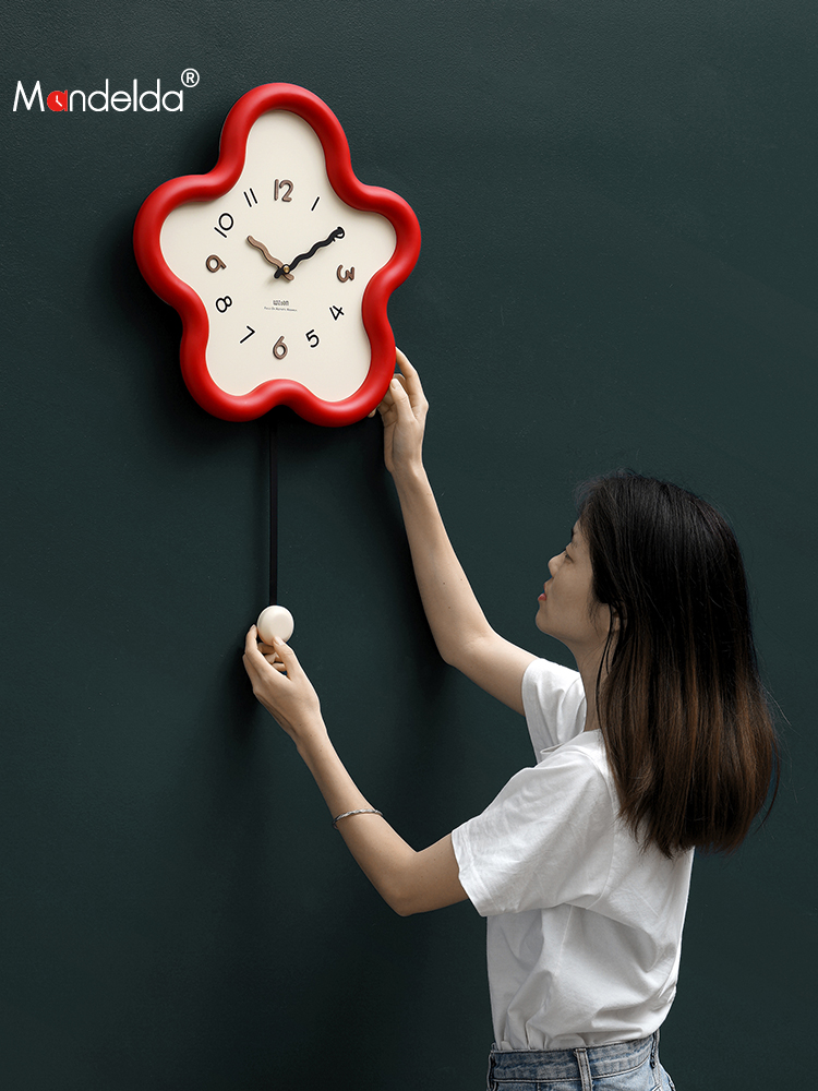 꽃모양 디자인벽시계 옐로우 거실 아날로그 귀여운 집들이선물 무음 북유럽 비정형 - 상세 이미지 3