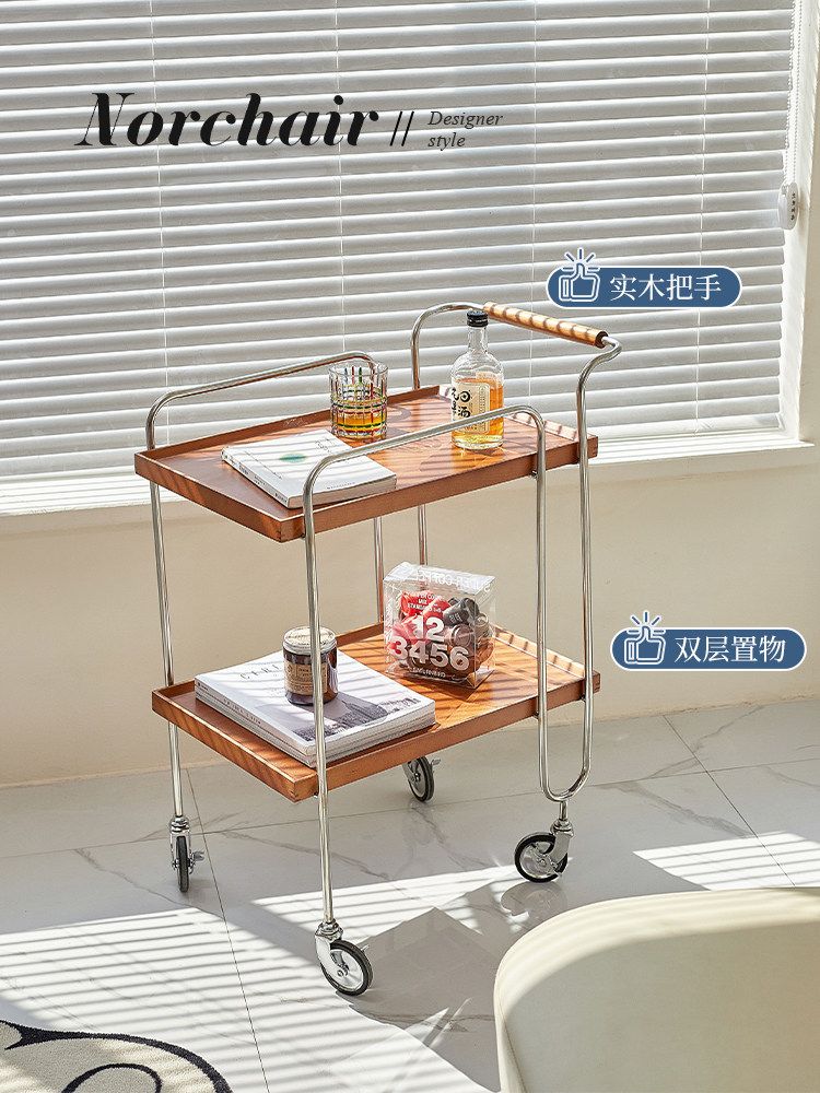 원목 이동식 사이드 테이블 빈티지 수납 카트 거실 협탁 체리 L61 x W39 x H76cm - 상세 이미지 3