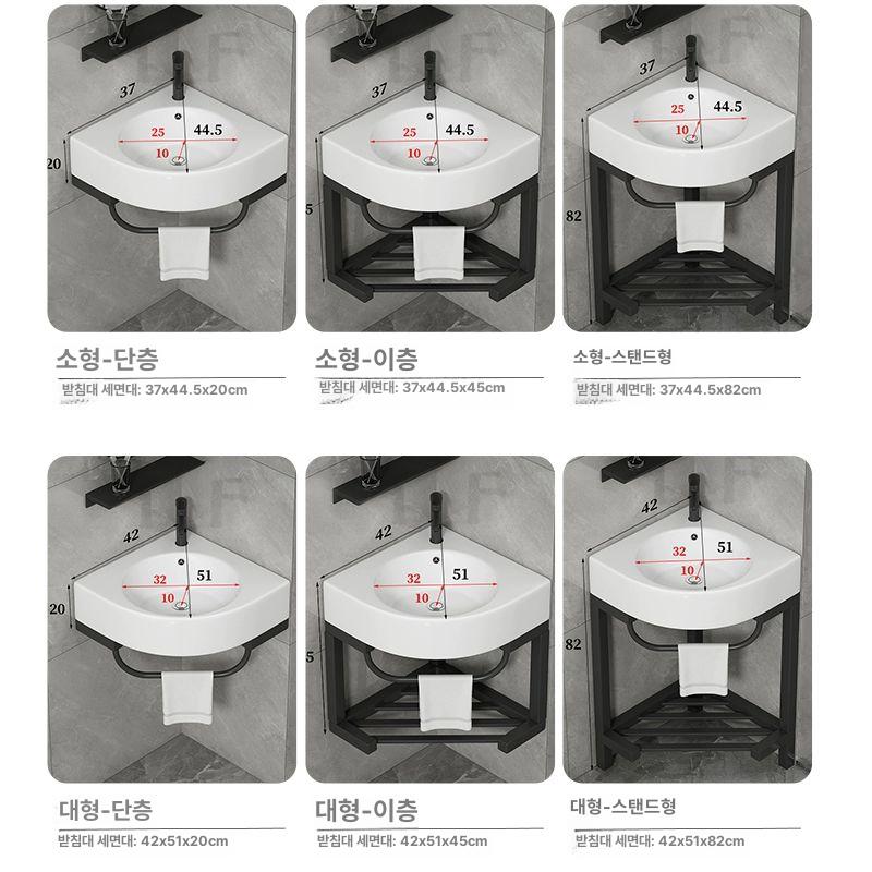 소형 미니세면대 코너 세라믹 삼각 아파트 카페 모서리 수전 틈새 수건걸이 사각 - 상세 이미지 4