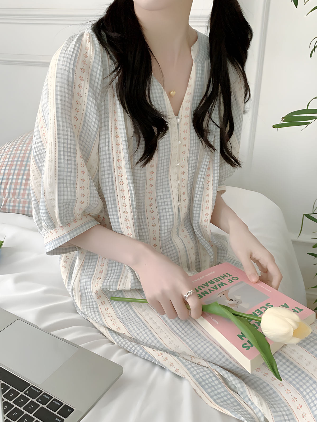 펄블라썸 여름잠옷 빅사이즈 요루면 노카라 임산부 수유잠옷 순면파자마 이미지 8
