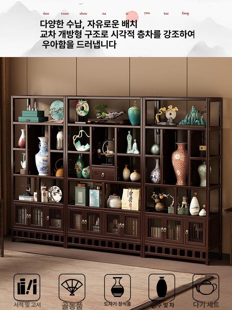원목 도자기 진열장 거실 선반 수납장 엔틱 책장 장식 진열대 - 상세 이미지 4