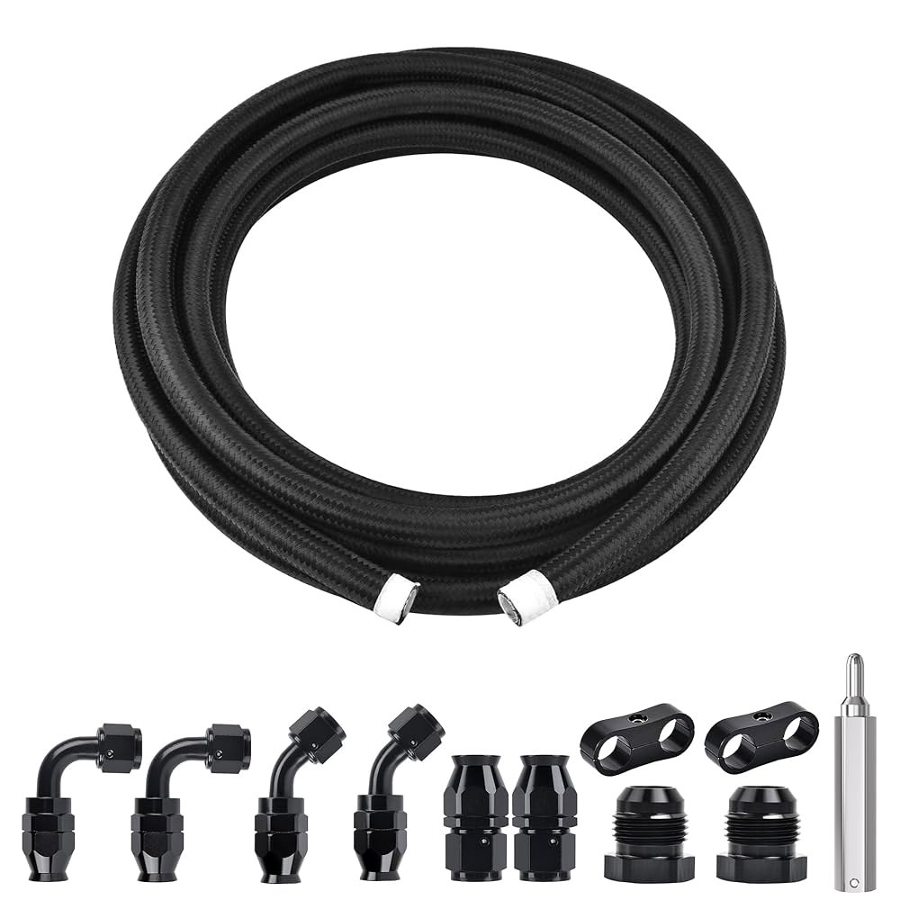 이블 에너지 6AN PTFE 연료 라인 키트 10FT, AN6 E85 나일론 브레이드 호스 블랙 4AN - 상품 이미지