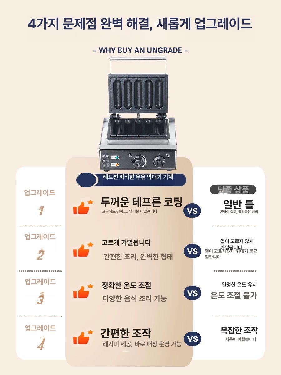 전기 핫도그 기계 업소용 간식 틀 휴게소 그릴 메이커 와플 소형 머신 가래떡 밀크바 꼬치 - 상세 이미지 2