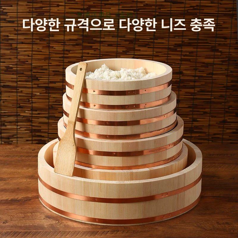 일본식 초밥통 우드 원형 샤리통 용기 나무 일식 보온통 상자 목재 숙성 보관통 - 상세 이미지 3