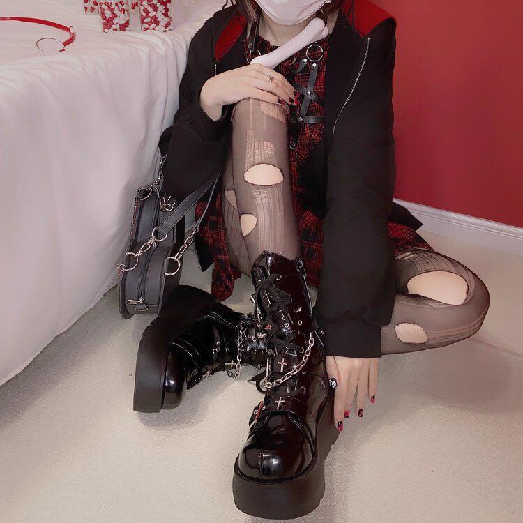 지뢰계 신발 통굽 플랫폼 구두 키높이 슈즈 펌프스 청키 앵클 빈티지 여성용 메리제인 - 상세 이미지 5