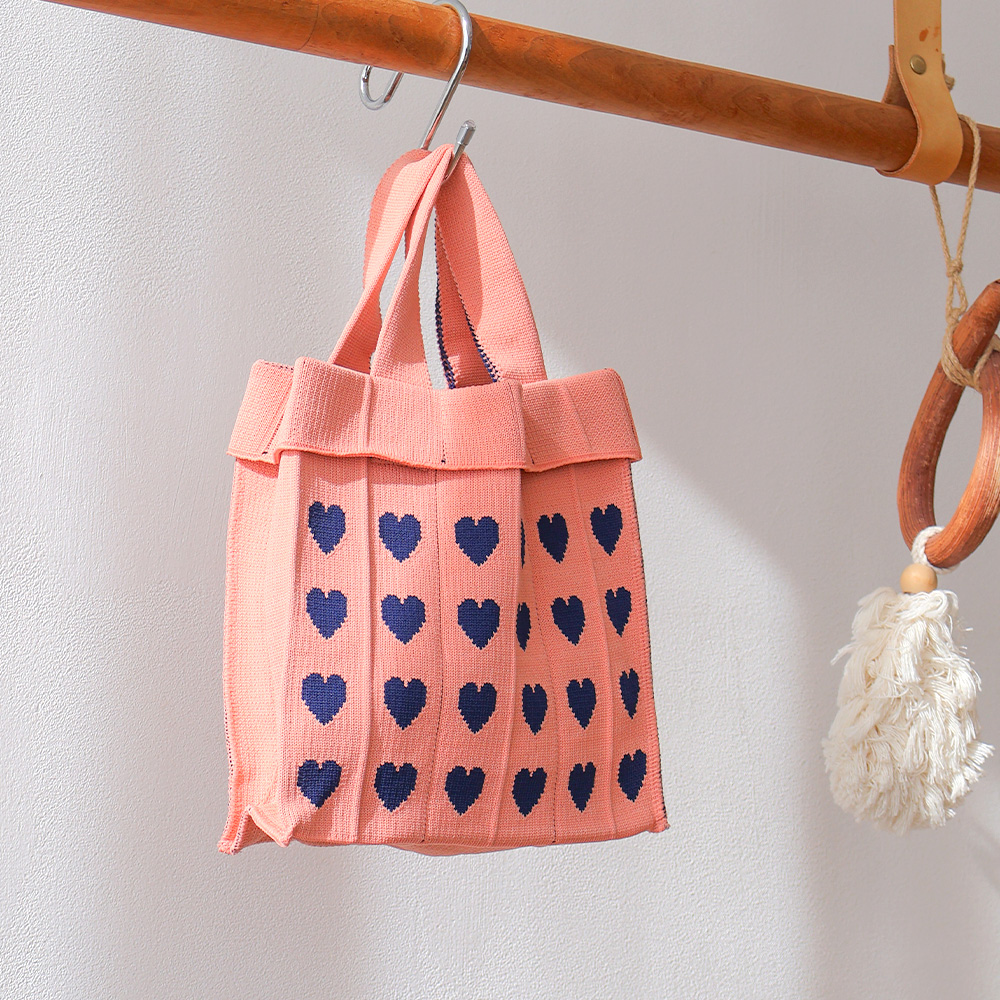 KNT365 코니티 여성 니트가방 데일리백 여름가방 하트-코랄 - 상세 이미지 2