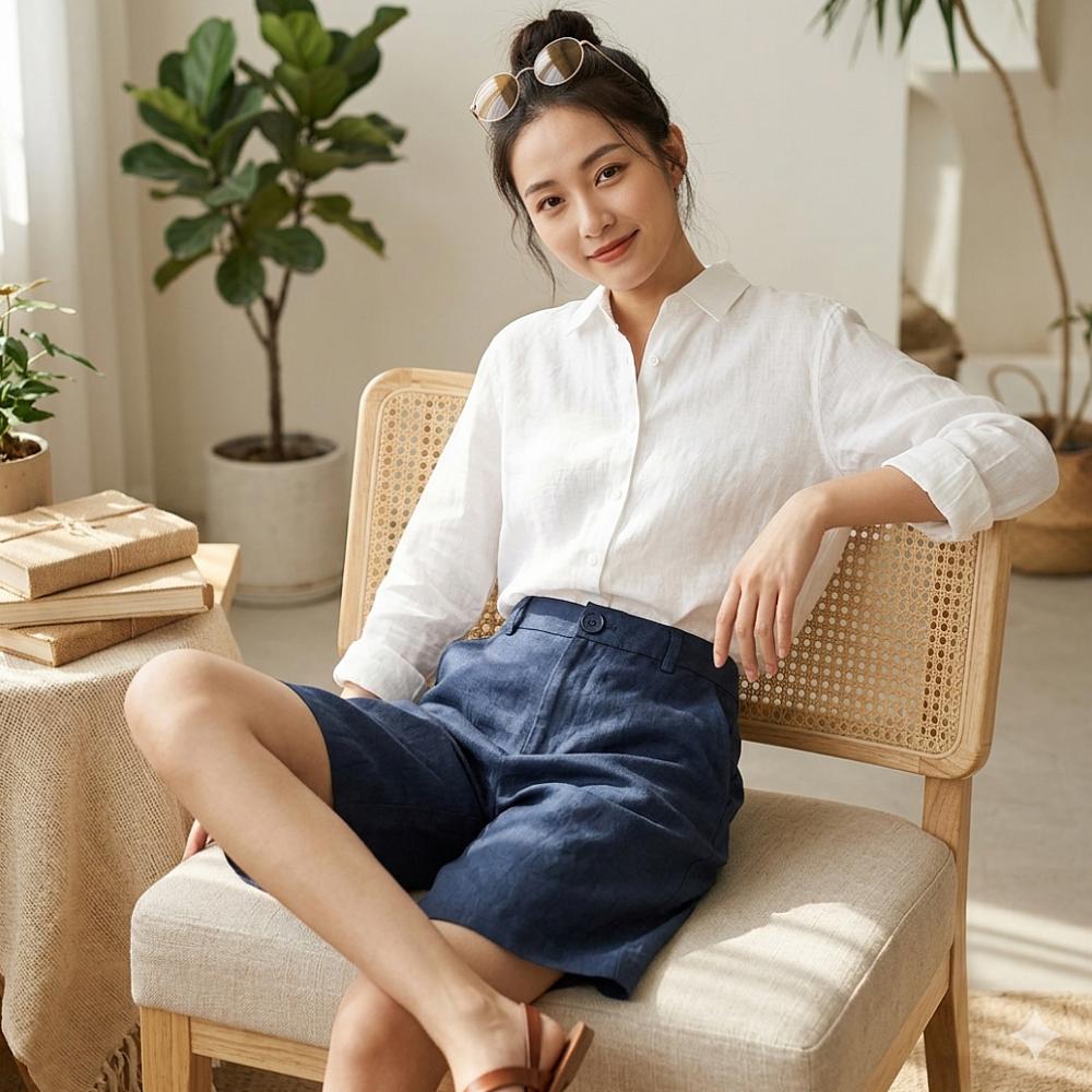 여성 린넨 반바지 7컬러 뒷밴딩 여자 여름 바지 팬츠 - 상세 이미지 3
