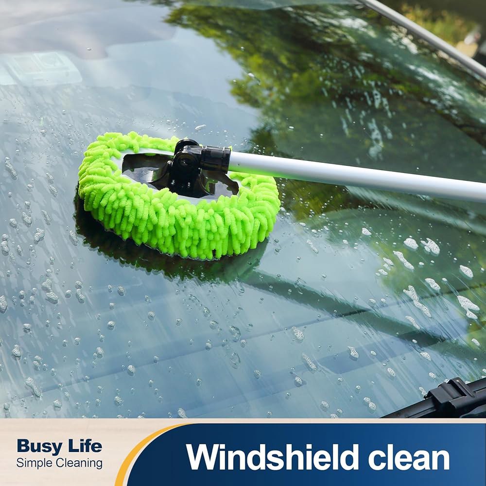 Yocada 세차 브러시 키트 Chenille Microfiber 걸레 장갑, 긴 손잡이 스크래치 없는 차량 청소 케어 트럭 RV SUV 보트 앞유리 창, 교체 헤드 60개 포함 - 상세 이미지 3