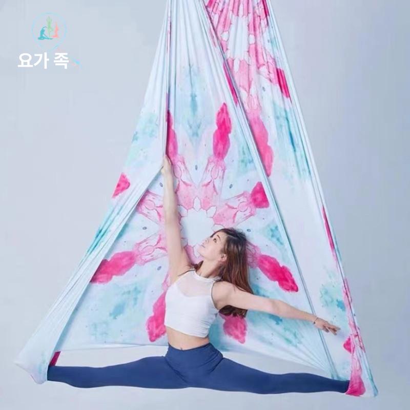해먹 요가 스트레칭 기구 세트 탄성 그라데이션 다채로운 무늬 패턴 실내 운동용 - 상세 이미지 2