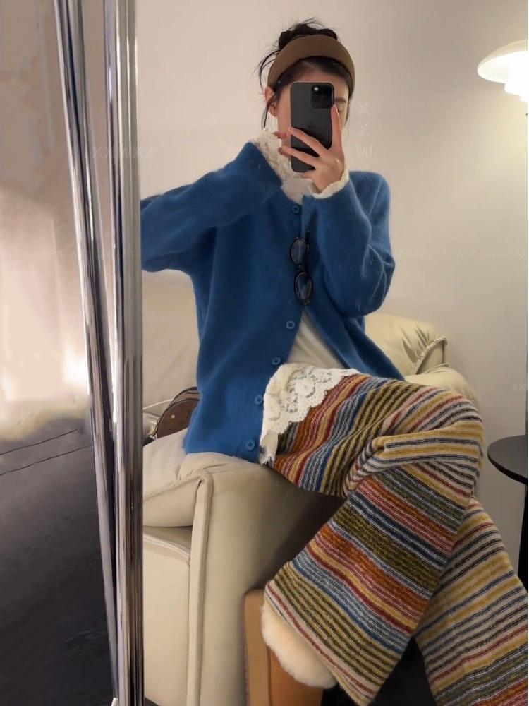 루즈핏 여성브이넥니트 여성용 긴팔 티셔츠 골지 스트라이프 여자 반팔 여름 데일리 가을 기본 - 상세 이미지 2