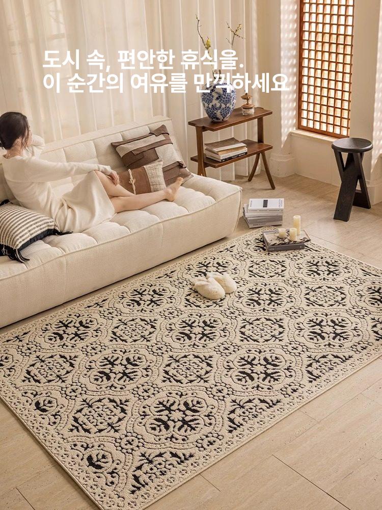 거실 카펫 엔틱 러그 방수 방오 먼지방지 사계절 단모 식탁 대형 거실용 - 상세 이미지 2