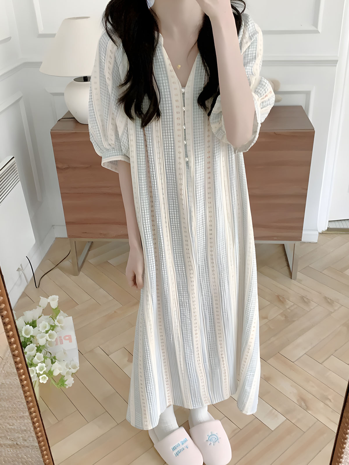 펄블라썸 여름잠옷 빅사이즈 요루면 노카라 임산부 수유잠옷 순면파자마 - 상세 이미지 4