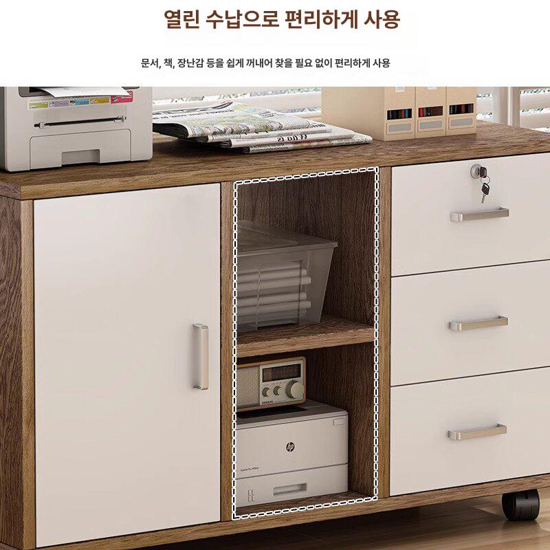 사무용 라이트월넛 서랍장 이동서랍 수납장 정리함 바퀴달린 서류보관함 수납함 - 상세 이미지 3