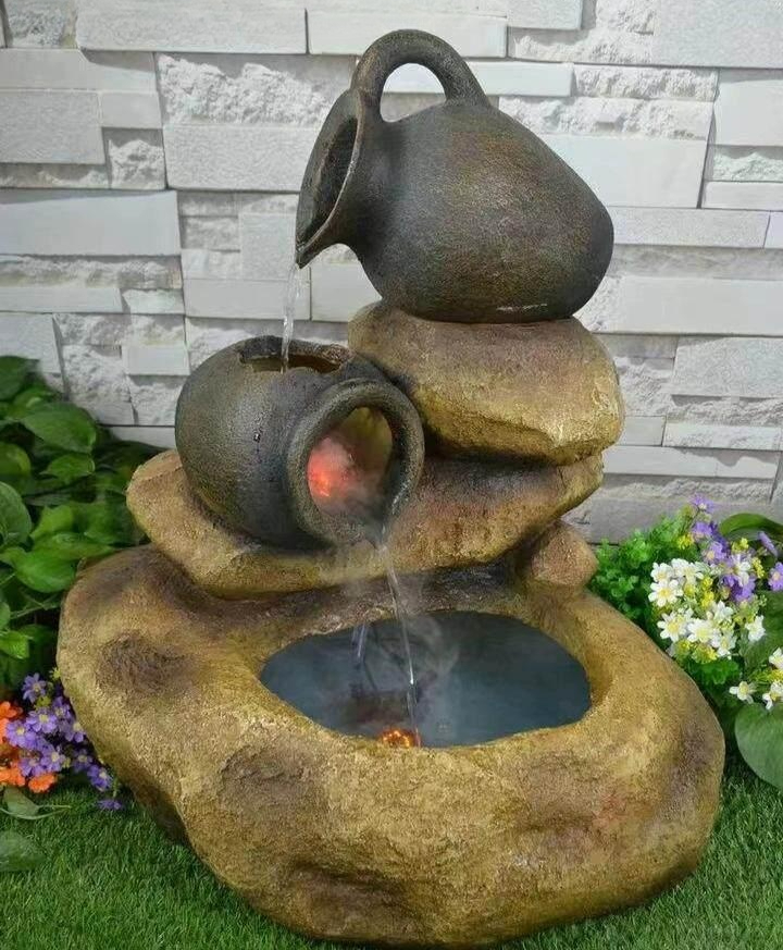 야외 돌분수대 정원 장식품 조경 인공 펌프 폭포 물소리 조명 카페 - 상품 이미지