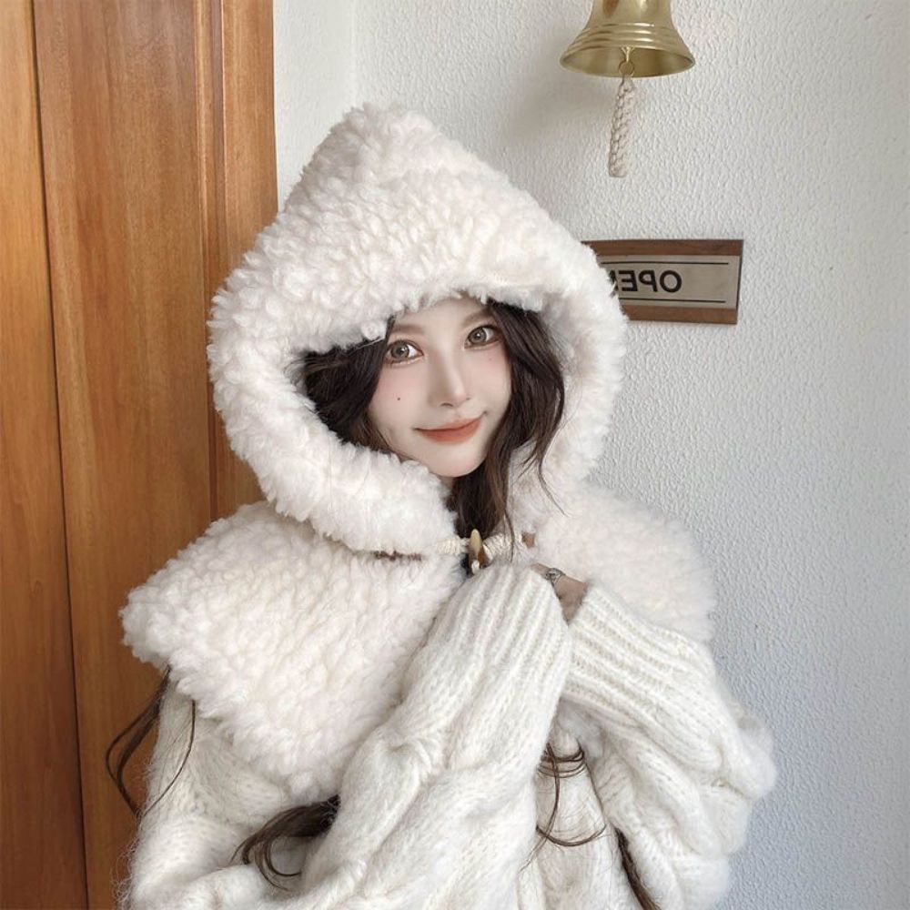 양털 여성귀달이모자 넥워머 따뜻한 뽀글이 군밤모자 귀마개 귀도리모자 방한모 곰돌이모자 겨울 - 상품 이미지