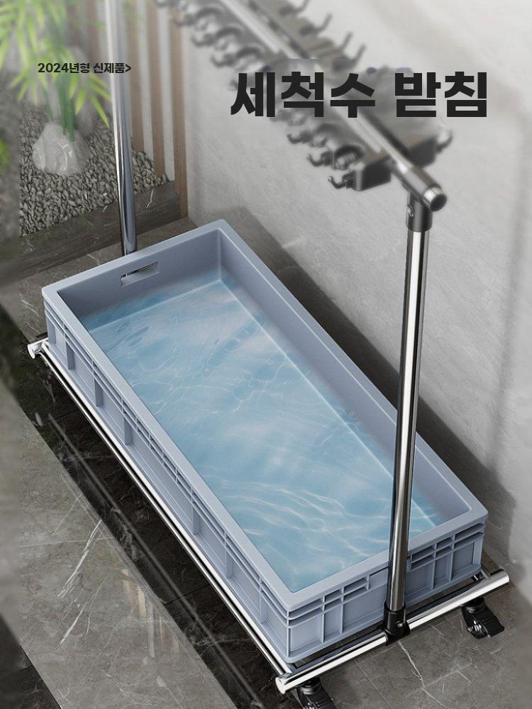 이동식 청소도구 거치대 스테인리스 걸레 빗자루 정리대 고정형-5걸레+6후크 - 상세 이미지 4