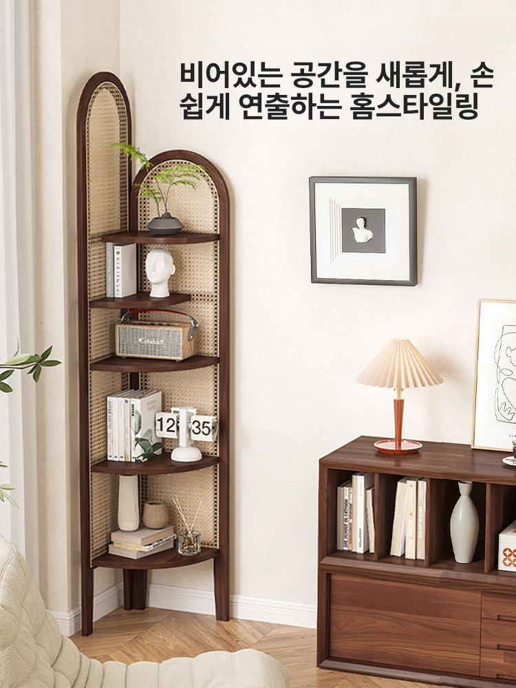틈새 수납장 월넛 원목 코너선반 빈티지 목재 진열대 수납 선반 - 상세 이미지 2