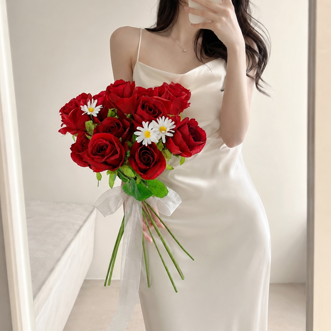 로사리움 셀프웨딩 조화 부케 부토니에 웨딩촬영소품 스냅 장미 꽃다발 브라이덜샤워 - 상품 이미지
