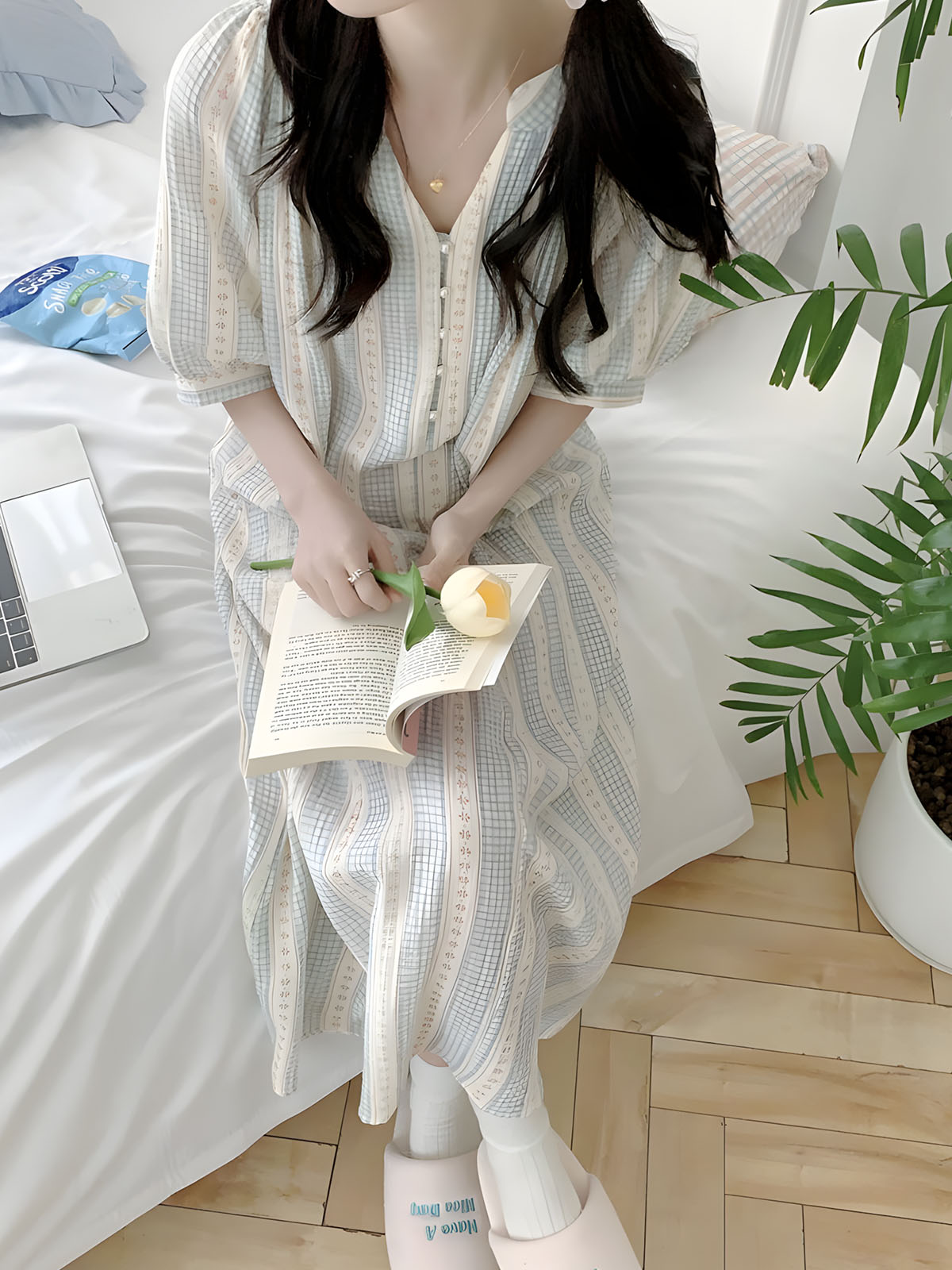 펄블라썸 여름잠옷 빅사이즈 요루면 노카라 임산부 수유잠옷 순면파자마 - 상세 이미지 3