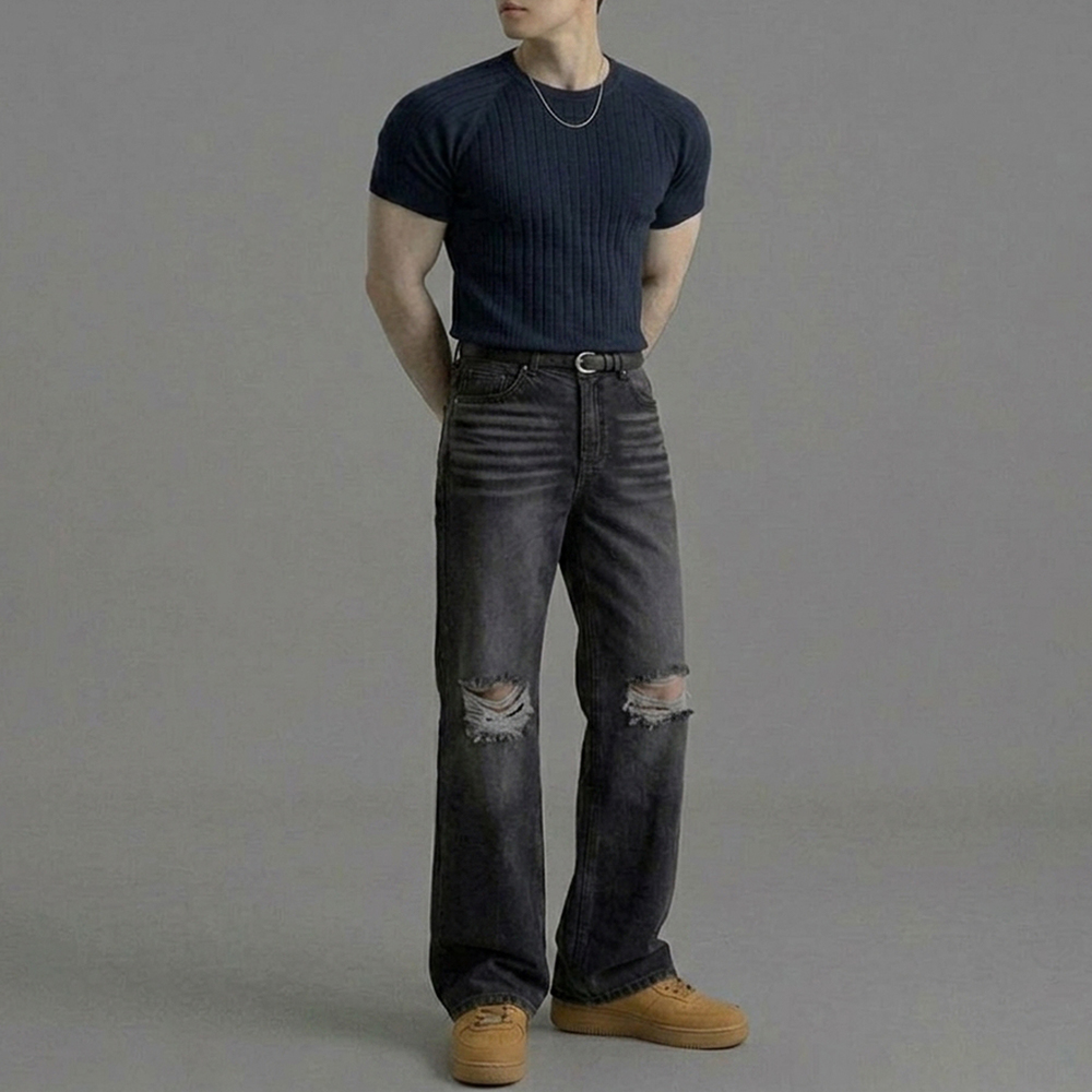 페일라인 데미지 흑청진 부츠컷 블랙진 - 상품 이미지