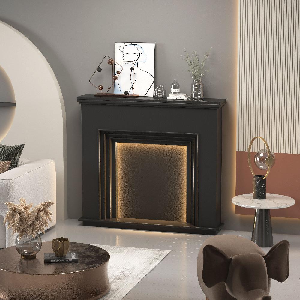 벽난로 장식장 조명 내장 거실 인테리어 벽면 수납장 화이트 110 L x 26 W x 100 - 상세 이미지 3