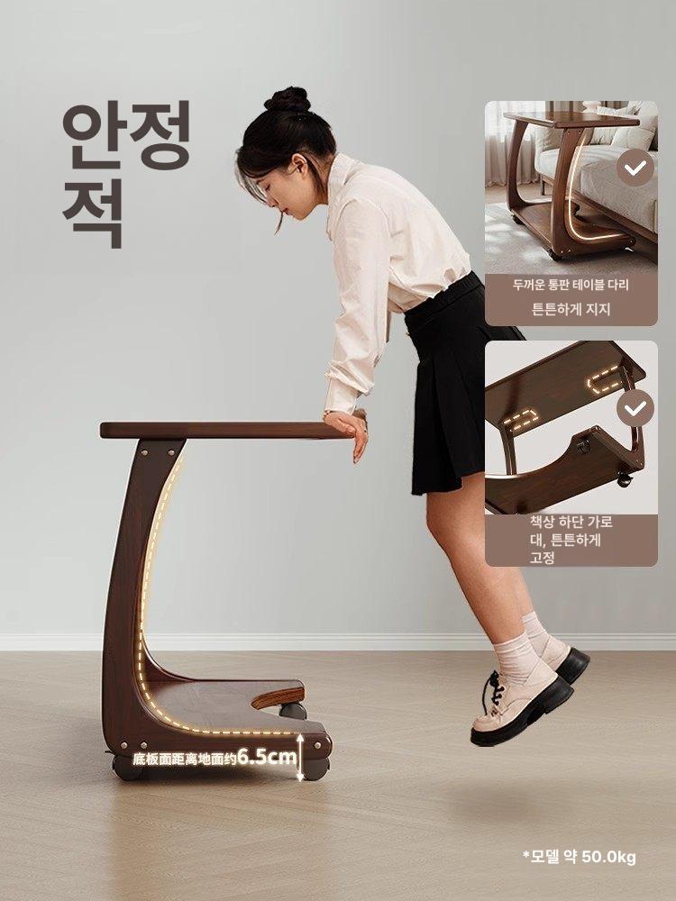 바퀴달린 협탁 호두 우드 사이드테이블 소형 탁자 거실 침실 책상 보조 - 상세 이미지 4