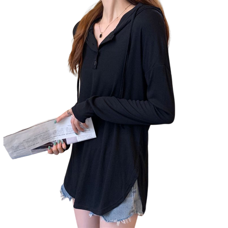 여성 빅사이즈 오버핏 긴팔 후드 티셔츠 상견례 정장 원피스 베이직 캐주얼 - 상세 이미지 2